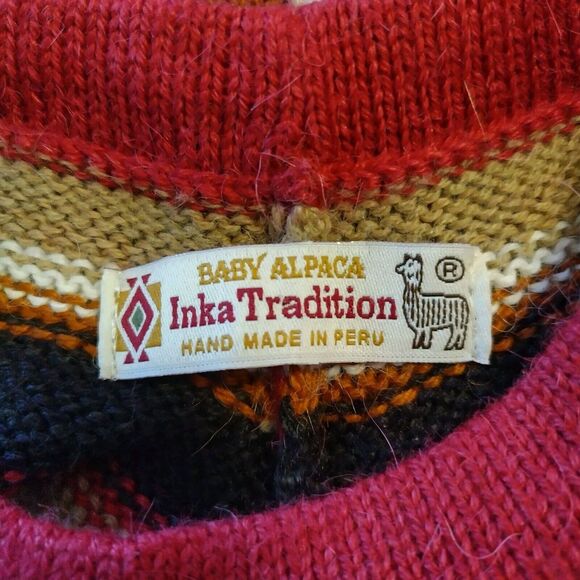 Inka Tradition Baby Alpaca Handmade in Peru Poncho One Size Small red brown - Picture 3 of 12